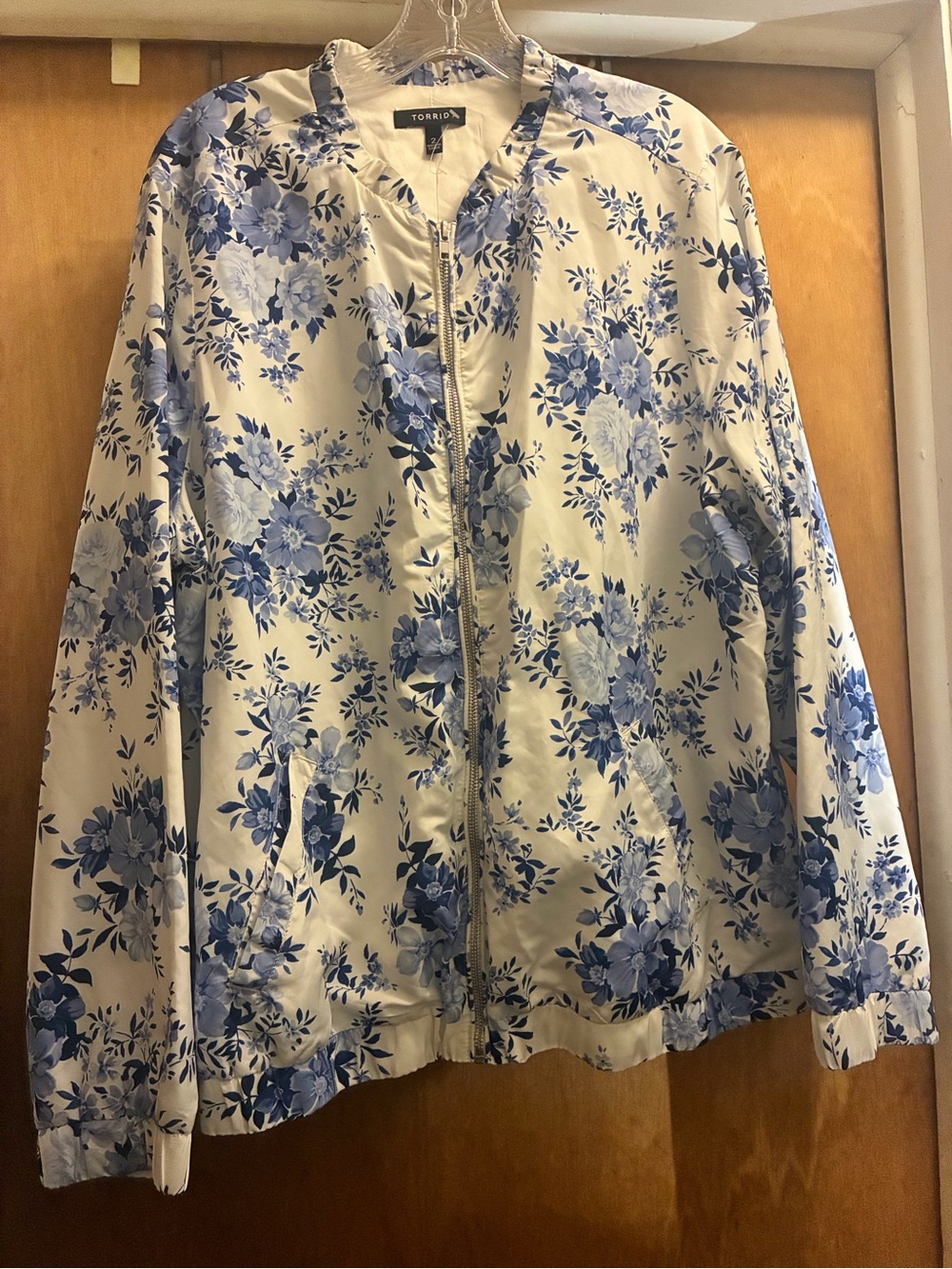 Torrid Blue Floral Print Bomber Jacket NWOT